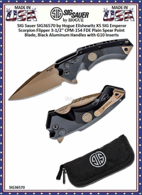 SIG Sauer by Hogue SIG36570 Elishewitz X5 SIG Emperor Scorpion Flipper 3.5" CPM-154 FDE Plain Spear Point Blade, Black Aluminum Handles with G10 Inserts, Button Lock SIG Sauer by Hogue SIG36570 Elishewitz X5 SIG Emperor Scorpion Flipper 3.5" CPM-154 FDE Plain Spear Point Blade, Black Aluminum Handles with G10 Inserts, Button Lock