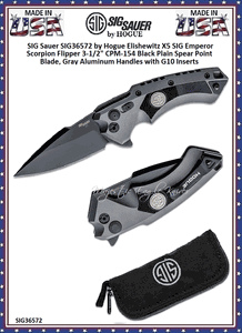 SIG Sauer by Hogue SIG36572 Elishewitz X5 SIG Emperor Scorpion Flipper 3.5" CPM-154 Black Plain Spear Point Blade, Gray Aluminum Handles with G10 Inserts, Button Lock 