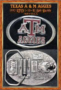 Siskiyu Buckel Company Inc Williams OR. 1992 ATM Aggies Belt Buckle Siskiyu Buckel Company Inc Williams OR. 1992 ATM Aggies Belt Buckle