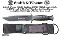 Smith & Wesson CKSUR1 Duo Clang SEARCH RESCUE Survival Knife 10-1/2" Overall 6" 7Cr17MoV Stainless Steel Sandblasted Coating Fixed Plain Blade w/Tactical Nylon Sheath Smith & Wesson CKSUR1 Duo Clang SEARCH RESCUE Survival Knife 10-1/2" Overall 6" 7Cr17MoV Stainless Steel Sandblasted Coating Fixed Plain Blade w/Tactical Nylon Sheath