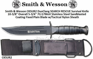 Smith & Wesson CKSUR2 Duo Clang SEARCH RESCUE Survival Knife 10-1/2" Overall 6" 7Cr17MoV Stainless Steel Sandblasted Coating Fixed Plain Blade w/Tactical Nylon Sheath Smith & Wesson CKSUR2 Duo Clang SEARCH RESCUE Survival Knife 10-1/2" Overall 6" 7Cr17MoV Stainless Steel Sandblasted Coating Fixed Plain Blade w/Tactical Nylon Sheath