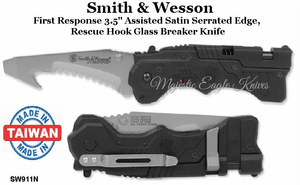 Smith & Wesson First Response 3.5" Assisted Satin Serrated Edge, Rescue Hook Glass Breaker Knife