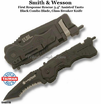 Smith & Wesson First Response 3.4" Assisted Satin Serrated Edge, Rescue Hook Glass Breaker Knife Smith & Wesson First Response 3.4" Assisted Satin Serrated Edge, Rescue Hook Glass Breaker Knife