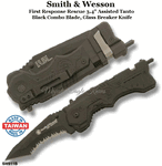 Smith & Wesson First Response 3.4" Assisted Satin Serrated Edge, Rescue Hook Glass Breaker Knife