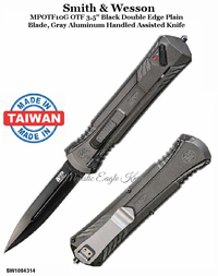 Smith & Wesson SW1084314 OTF MPOTF10G Assisted Knife 3.5" Black Double Edge Blade, Gray Aluminum Handled Knife Smith & Wesson SW1084314 OTF MPOTF10G Assisted Knife 3.5" Black Double Edge Blade, Gray Aluminum Handled Knife