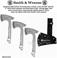 Smith & Wesson SW1117231 Hawkeye Throwing Axes w/10i" Full Tang Stainless Steel Design, Bottle Opener and Nylon Sheath for Recreation and Competition, 3 pack Smith & Wesson SW1117231 Hawkeye Throwing Axes w/10i" Full Tang Stainless Steel Design, Bottle Opener and Nylon Sheath for Recreation and Competition, 3 pack