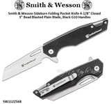 Smith & Wesson SW1122568 Sideburn Folding Pocket Knife 3" Bead Blasted Plain Blade, Black G10 Handles 