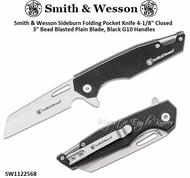 Smith & Wesson SW1122568 Sideburn Folding Pocket Knife 3" Bead Blasted Plain Blade, Black G10 Handles Smith & Wesson SW1122568 Sideburn Folding Pocket Knife 3" Bead Blasted Plain Blade, Black G10 Handles