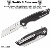 Smith & Wesson SW1122568 Sideburn Folding Pocket Knife 3" Bead Blasted Plain Blade, Black G10 Handles Smith & Wesson SW1122568 Sideburn Folding Pocket Knife 3" Bead Blasted Plain Blade, Black G10 Handles