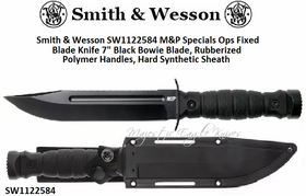 Smith & Wesson SW1122584 M&P Specials Ops Fixed Blade Knife 7" Black Bowie Blade, Rubberized Polymer Handles, Hard Synthetic Sheath Smith & Wesson SW1122584 M&P Specials Ops Fixed Blade Knife 7" Black Bowie Blade, Rubberized Polymer Handles, Hard Synthetic Sheath