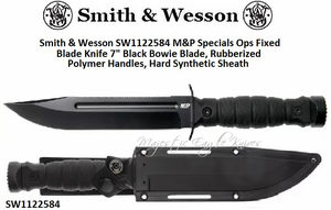 Smith & Wesson SW1122584 M&P Specials Ops Fixed Blade Knife 7" Black Bowie Blade, Rubberized Polymer Handles, Hard Synthetic Sheath Smith & Wesson SW1122584 M&P Specials Ops Fixed Blade Knife 7" Black Bowie Blade, Rubberized Polymer Handles, Hard Synthetic Sheath
