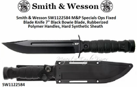 Smith & Wesson SW1122584 M&P Specials Ops Fixed Blade Knife 7" Black Bowie Blade, Rubberized Polymer Handles, Hard Synthetic Sheath Smith & Wesson SW1122584 M&P Specials Ops Fixed Blade Knife 7" Black Bowie Blade, Rubberized Polymer Handles, Hard Synthetic Sheath
