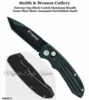 Smith & Wesson SW50BT Extreme Ops Automatic Aluminum Handle Black Plane Tanto Blade Knife