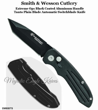 Smith & Wesson SW50BT Extreme Ops Automatic Aluminum Handle Black Plane Tanto Blade Knife Smith & Wesson SW50BT Extreme Ops Automatic Aluminum Handle Black Plane Tanto Blade Knife