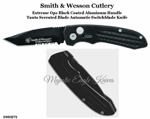 Smith & Wesson SW50BTS Extreme Ops Automatic Aluminum Handle Black Tanto Combo-Blade Knife