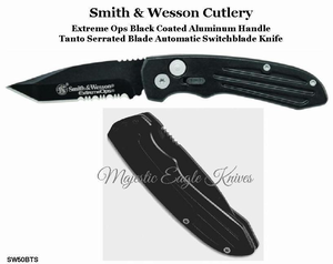 Smith & Wesson SW50BTS Extreme Ops Automatic Aluminum Handle Black Tanto Combo-Blade Knife