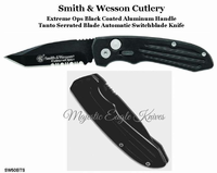 Smith & Wesson SW50BTS Extreme Ops Automatic Aluminum Handle Black Tanto Combo-Blade Knife Smith & Wesson SW50BTS Extreme Ops Automatic Aluminum Handle Black Tanto Combo-Blade Knife