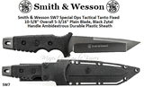 Smith & Wesson SW7 Special Ops Tactical Tanto Fixed 10-5/8" Overall 5-3/16" Plain Blade, Black Zytel Handle Ambidextrous Durable Plastic Sheath