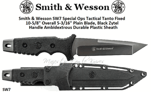 Smith & Wesson SW7 Special Ops Tactical Tanto Fixed 10-5/8" Overall 5-3/16" Plain Blade, Black Zytel Handle Ambidextrous Durable Plastic Sheath