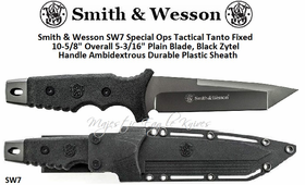 Smith & Wesson SW7 Special Ops Tactical Tanto Fixed 10-5/8" Overall 5-3/16" Plain Blade, Black Zytel Handle Ambidextrous Durable Plastic Sheath