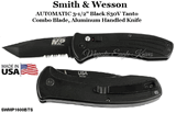 Smith & Wesson SWMP1600BTS AUTO 3-1/2" Black S30V Tanto Combo Blade, Aluminum Handled Knife