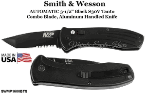 Smith & Wesson SWMP1600BTS AUTO 3-1/2" Black S30V Tanto Combo Blade, Aluminum Handled Knife