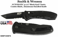 Smith & Wesson SWMP1600BTS AUTO 3-1/2" Black S30V Tanto Combo Blade, Aluminum Handled Knife Smith & Wesson SWMP1600BTS AUTO 3-1/2" Black S30V Tanto Combo Blade, Aluminum Handled Knife