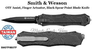 Smith & Wesson SWOTF9B OTF Assist, Finger Actuator, Black Spear Point Blade Knife