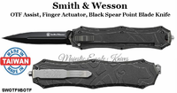 Smith & Wesson SWOTF9B OTF Assist, Finger Actuator, Black Spear Point Blade Knife Smith & Wesson SWOTF9B OTF Assist, Finger Actuator, Black Spear Point Blade Knife