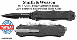 Smith & Wesson SWOTF9BS OTF Assist, Finger Actuator, Black 40% Serrated Spear Point Blade Knife