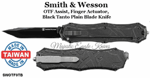 Smith & Wesson SWOTF9TB OTF Assisted 3.6" Black Tanto Blade, Black Aluminum Handled Knife