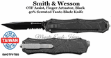 Smith & Wesson SWOTF9TBS OTF Assist, Finger Actuator, Black 40% Serrated Tanto Blade Knife