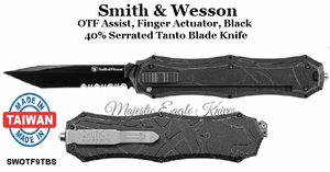 Smith & Wesson SWOTF9TBS OTF Assist, Finger Actuator, Black 40% Serrated Tanto Blade Knife