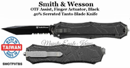 Smith & Wesson SWOTF9TBS OTF Assist, Finger Actuator, Black 40% Serrated Tanto Blade Knife Smith & Wesson SWOTF9TBS OTF Assist, Finger Actuator, Black 40% Serrated Tanto Blade Knife