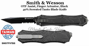 Smith & Wesson SWOTF9TBS OTF Assist, Finger Actuator, Black 40% Serrated Tanto Blade Knife Smith & Wesson SWOTF9TBS OTF Assist, Finger Actuator, Black 40% Serrated Tanto Blade Knife