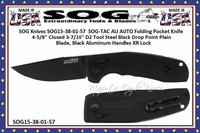 SOG Cutlery SOG15-38-01-57 TAC AU AUTO Folding Knife 3.43" D2 Black Drop Point Plain Blade, Black Aluminum Handles XR Lock 