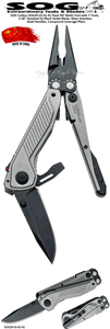SOG Cutlery SOG29-55-01-41 Flash MT Multi-Tool with 7 Tools, 2.36" Assisted D2 Black Oxide Blade, Silver Stainless Steel Handles, Compound Leverage Pliers 
