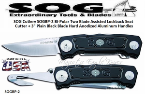 SOG Cutlery SOGBP-2 Bi-Polar Two Blade Assisted Opening Lockback Seat Cutter + 3" Black Plain Blade SOG Cutlery SOGBP-2 Bi-Polar Two Blade Assisted Opening Lockback Seat Cutter + 3" Black Plain Blade