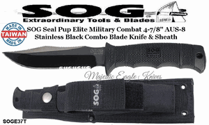 SOG Cutlery SOGE37T SEAL Pup Elite Black TiNi Tactical Hunter 4.85 Combo Blade w/Nylon Sheath 