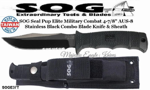 SOG Cutlery SOGE37T SEAL Pup Elite Black TiNi Tactical Hunter 4.85 Combo Blade w/Nylon Sheath SOG Cutlery SOGE37T SEAL Pup Elite Black TiNi Tactical Hunter 4.85 Combo Blade w/Nylon Sheath