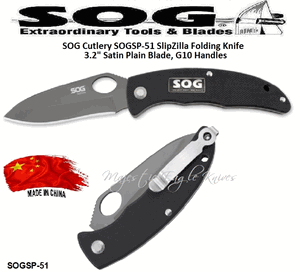 SOG Cutlery SOGSP-51 SlipZilla Folding Pocket Knife 3.2" Satin Plain Blade, G10 Handles