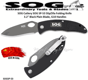 SOG Cutlery SOGSP-53 SlipZilla Folding Pocket Knife 3.2" Black Plain Blade, G10 Handles 