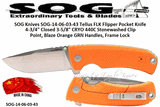 SOG Knives SOG-14-06-03-43 Tellus FLK Flipper Pocket Knife 4-3/4" Closed 3-5/8" CRYO 440C Stonewashed Clip Point, Blaze Orange GRN Handles, Frame Lock