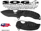 SOG Knives SOG12-27-02-57 Kiku XR Folding Knife 4-7/16" Closed 3" CTS-XHP Stainless Steel Black Cerakote Plain Blade, Black Linen Micarta Handles XR Lock, AXIS/Crossbar Lock 