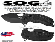 SOG Knives SOG12-27-02-57 Kiku XR Folding Knife 4-7/16" Closed 3" CTS-XHP Stainless Steel Black Cerakote Plain Blade, Black Linen Micarta Handles XR Lock, AXIS/Crossbar Lock 