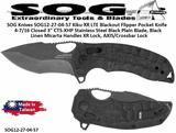 SOG Knives SOG12-27-04-57 Kiku XR LTE Blackout Flipper Pocket Knife 4-7/16 Closed 3" CTS-XHP Stainless Steel Black Plain Blade, Black Linen Micarta Handles XR Lock, AXIS/Crossbar Lock 