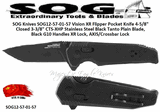 SOG Knives SOG12-57-01-57 Vision XR Flipper Pocket Knife 4-5/8" Closed 3-3/8" CTS-XHP Stainless Steel Black Tanto Plain Blade, Black G10 Handles XR Lock, AXIS/Crossbar Lock 