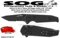 SOG Knives SOG12-57-02-57 Vision XR Flipper Knife 3.36" CTS-XHP Black Tanto Combo/Partial Serrated Blade, Black G10 Handles XR Lock, AXIS/Crossbar Lock 