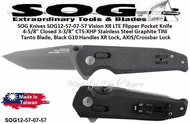 SOG Knives SOG12-57-07-57 Vision XR LTE Flipper Pocket Knife 4-5/8" Closed 3-3/8" CTS-XHP Stainless Steel Graphite TiNi Tanto Blade, Black G10 Handles XR Lock, AXIS/Crossbar Lock 