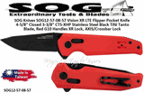 SOG Knives SOG12-57-08-57 Vision XR LTE Flipper Pocket Knife 4-5/8" Closed 3-3/8" CTS-XHP Stainless Steel Black TiNi Tanto Blade, Red G10 Handles XR Lock, AXIS/Crossbar Lock 